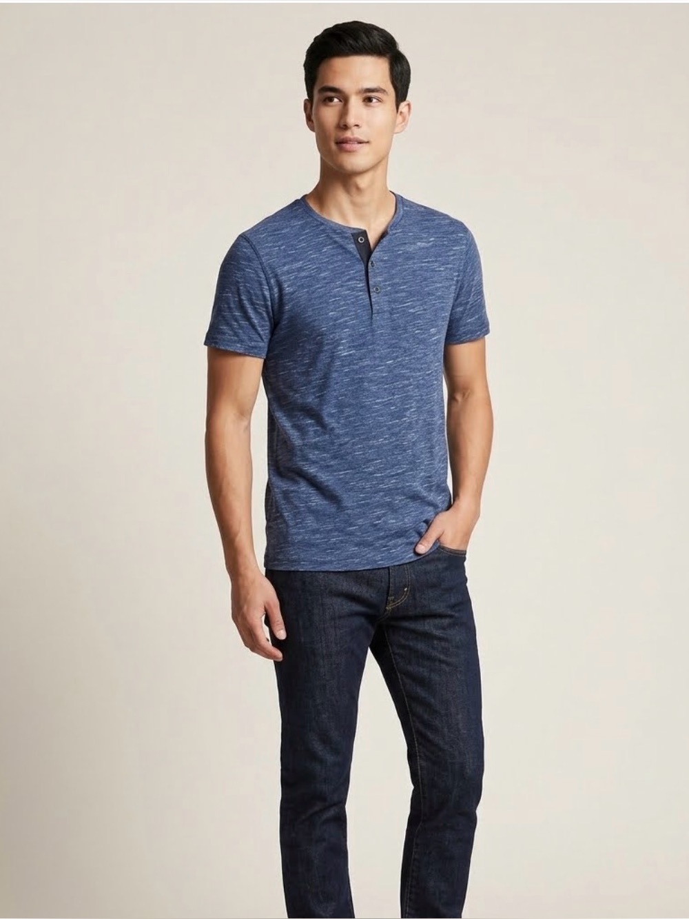 Marc Anthony Size S Navy Heathered Short-Sleeve Henley Tee